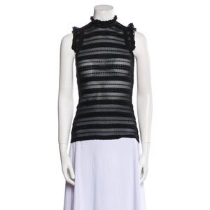 Cinq a Sept Black Ruffled Fitted Sheer Sleeveless Blouse size XS